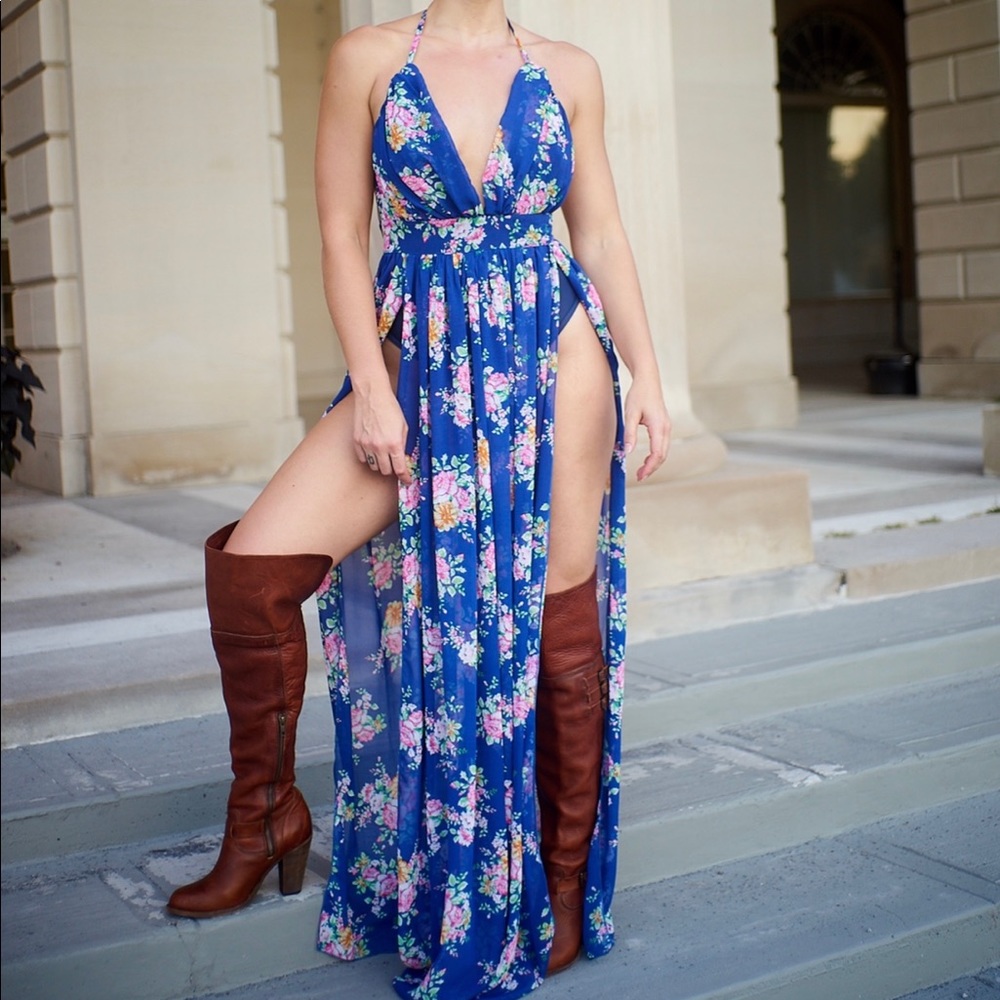 FEMME Floral Halter Gown